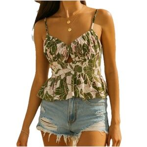Parker Size 4 Floral Peplum Cami Top Keyhole Cutout Adjustable Straps NWT